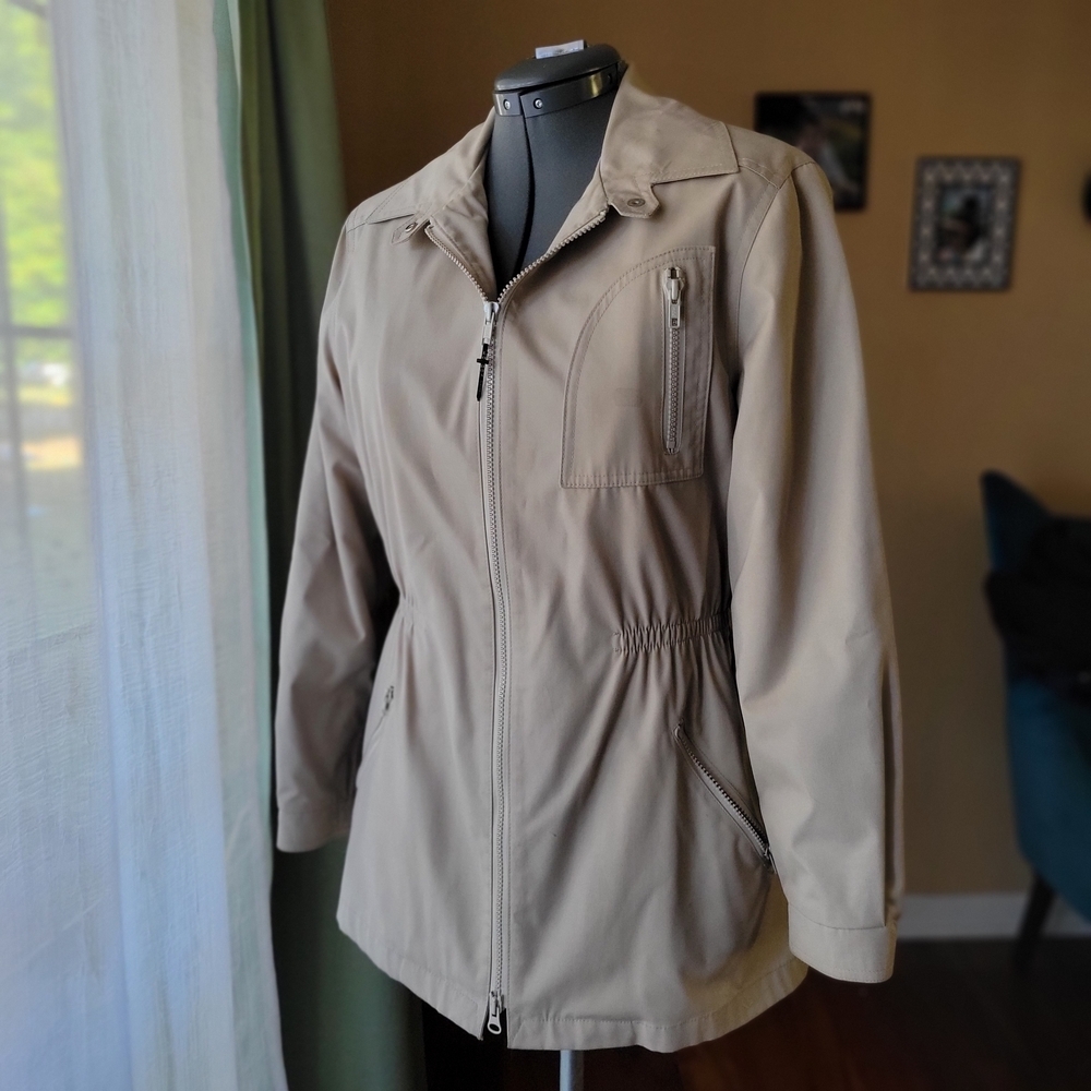 Vintage London Fog Tan Utility Coat - Faux Fur Lining - Women's S (13/14)
